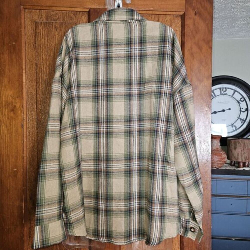 Fantaslook Womens Plaid Flannel Shacket Oversized Button Down Shirt Green Large - Picture 5 of 10